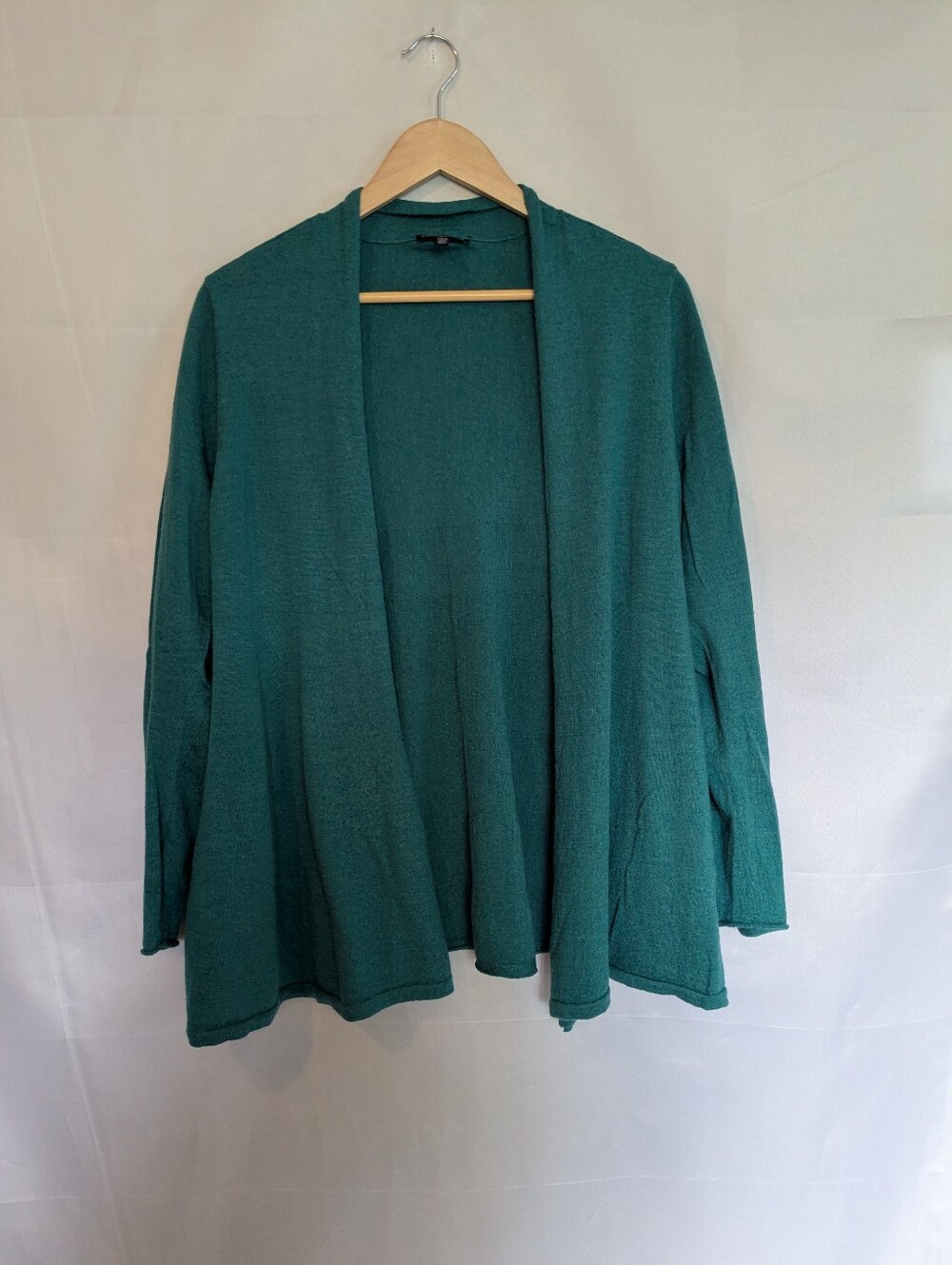 Eileen Fisher Merino Wool Fine Knit Open Front Cardigan Teal 3X